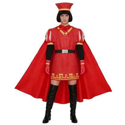Lord Farquaad Cosplay Costume Set - Medieval Red Cloak, Uniform, Gloves & Hat for Halloween Parties and Events
