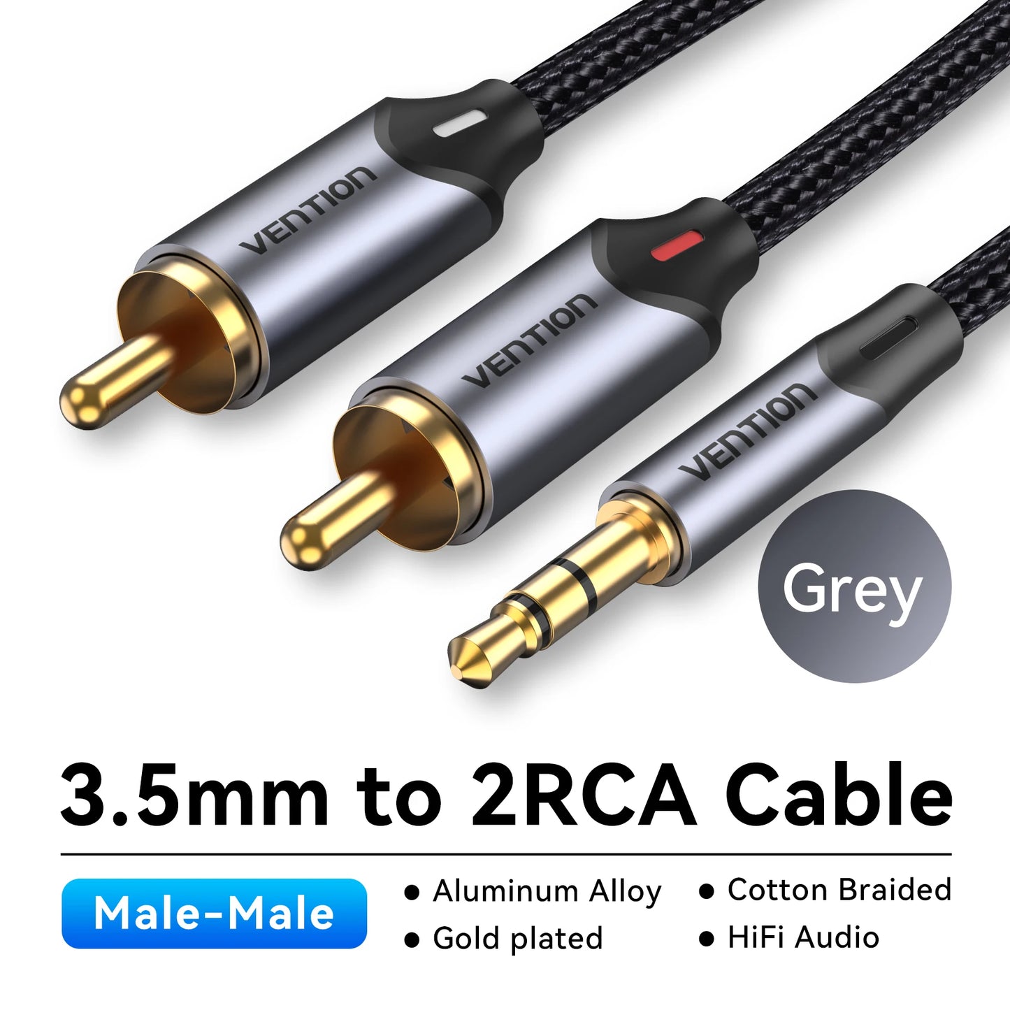 Vention 3.5mm to 2RCA RCA Audio Cable – Stereo Splitter Jack Cord for Smartphone, Amplifier & Home Theater AUX Connection