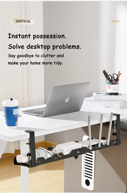 Telescopic Under-Desk Storage Rack – Metal Cable Management Tray for Home and Office, No-Punch Wire Organizer