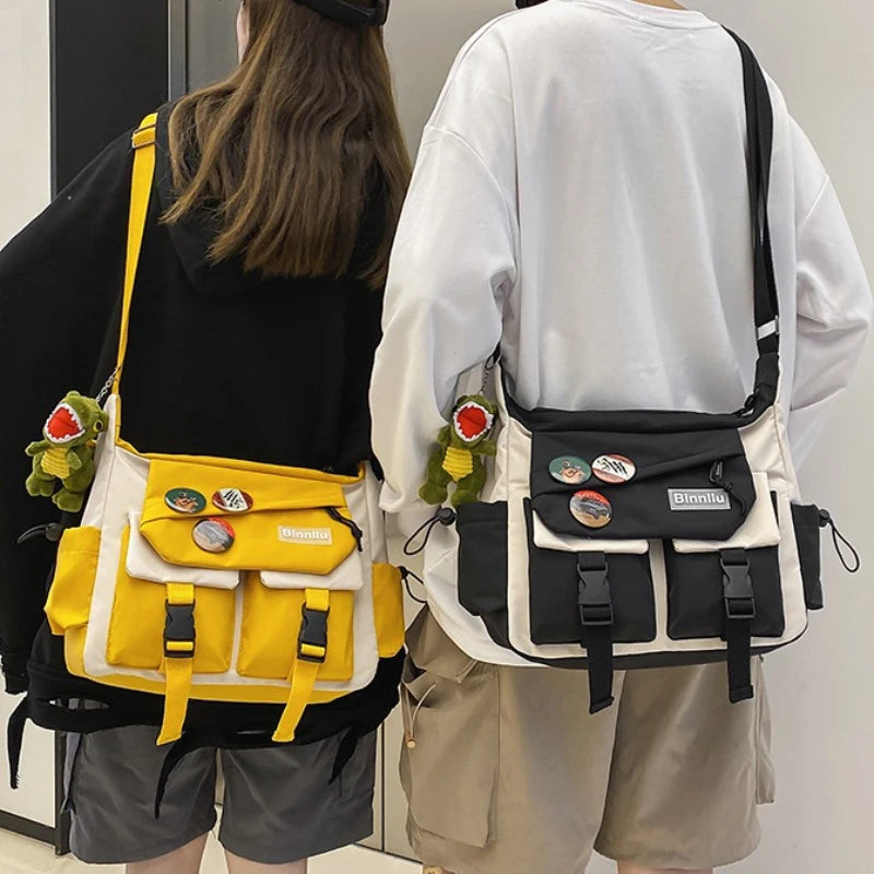 Harajuku Nylon Crossbody Bag – Unisex Messenger Shoulder Bag for Men & Women, School Book Canvas Handbag Youth Travel Sac Bolsa