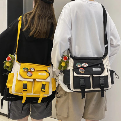 Harajuku Nylon Crossbody Bag – Unisex Messenger Shoulder Bag for Men & Women, School Book Canvas Handbag Youth Travel Sac Bolsa
