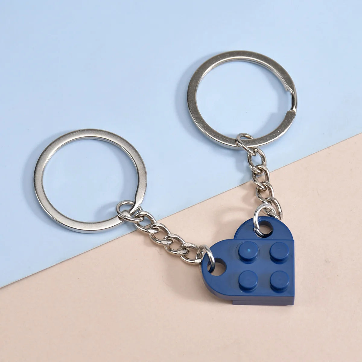 2-Piece Love Heart Brick Keychain Set - Matching Couple and Friendship Building Block Key Rings, Valentine’s Day Gifts