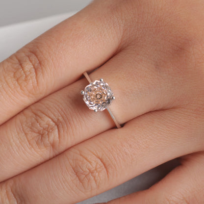 Potiy 2ct Octagon Rose Cut Morganite Pink CZ Solitaire Ring – 925 Sterling Silver Women’s Jewelry Gift with Certificate