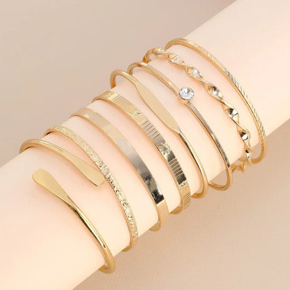 8Pcs Fashion Twist Texture Crystal Geometric Bangle Bracelet Set for Women – Statement Jewelry Accessories