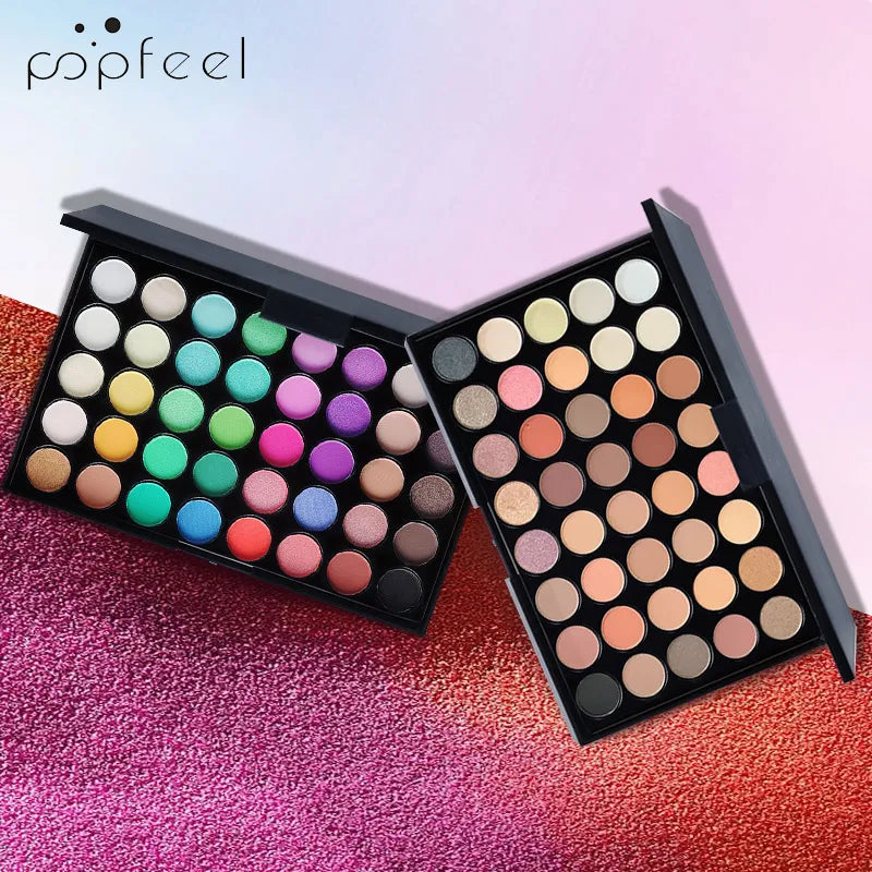 POPFEEL 40 Color Eyeshadow Palette - Earth Tone & Rainbow Shades with Matte and Shimmer Long Lasting Finish