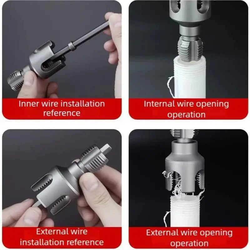 High-Speed DN15/DN20 Pipe Threading Tool – Double-Ended Internal & External Cutter for Electric Drill, 4/6 Point Water Pipe Work