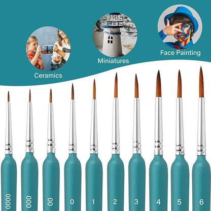 10/11PCS Miniature Paint Brush Set – Detail Tip Brushes with Ergonomic Handle for Acrylic & Oil Painting