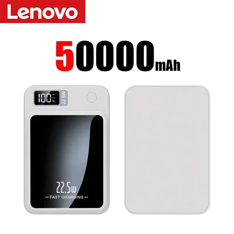 Lenovo 500000mAh Magnetic Power Bank - 22.5W Fast Charging Portable Battery Pack for iPhone & Samsung