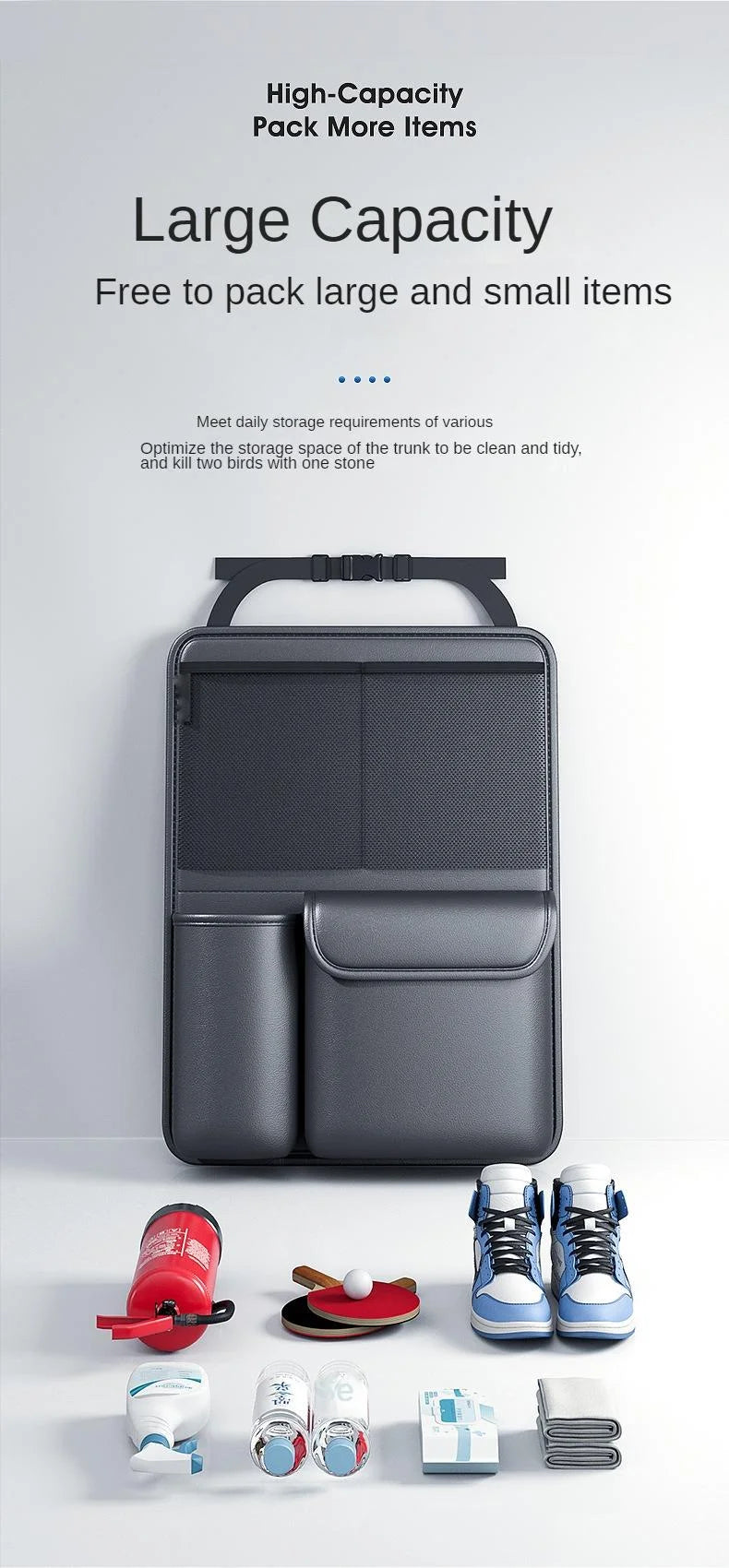 Car Trunk Leather Storage Bag – Foldable Seat Back Tools Organizer, UV-Protected Multifunctional Hanging Organizer for SUVs