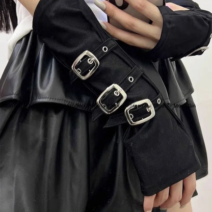 Y2K Personalized Buckle Fingerless Gloves - Punk Hip Hop Stage Performance & Street Dance Sleeves