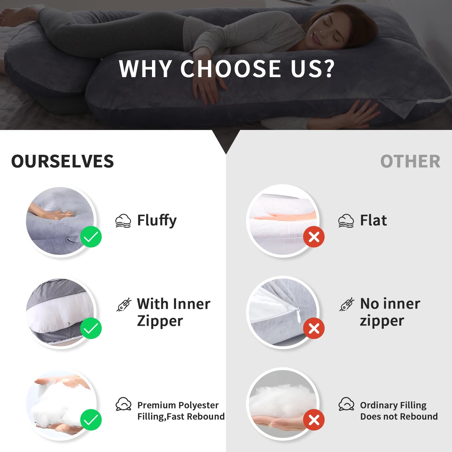 G-Shaped Pregnancy Pillow – Full Body Maternity Sleeping Pillow with Removable Cover for Belly Support