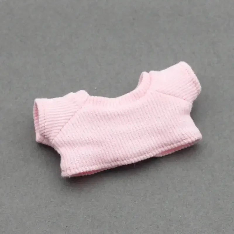 Mini Doll Clothes Outfit Set - Knitting T-shirt, Hat, Pleated Skirt & Uniform for 15-17cm Labubu Dolls