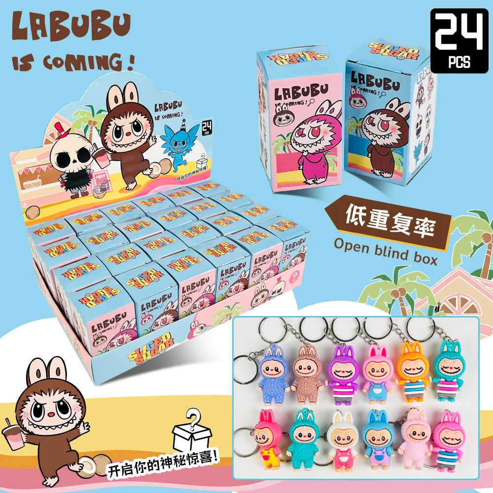 24PCS Labubu Blind Box PVC Figures – Kawaii Cartoon Keychain Dolls & Mystery Box Bag Decorations