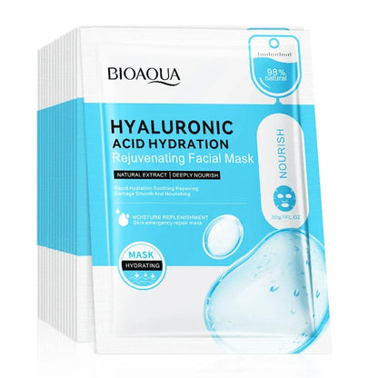 BIOAQUA Hyaluronic Acid Face Masks - 10-Piece Moisturizing Facial Sheet Mask Set for Hydration & Skin Care