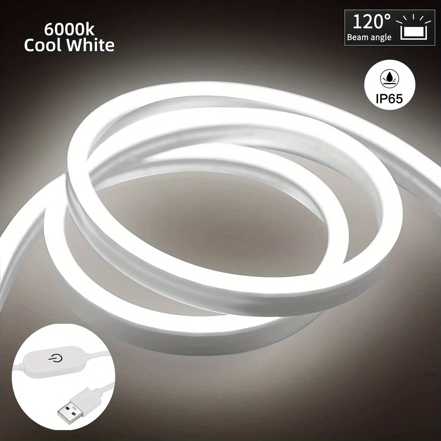 USB DC 5V LED Neon Strip Light – Dimmable Flexible Silicone Waterproof Tape with Touch Sensor for Indoor & Outdoor Room Decor