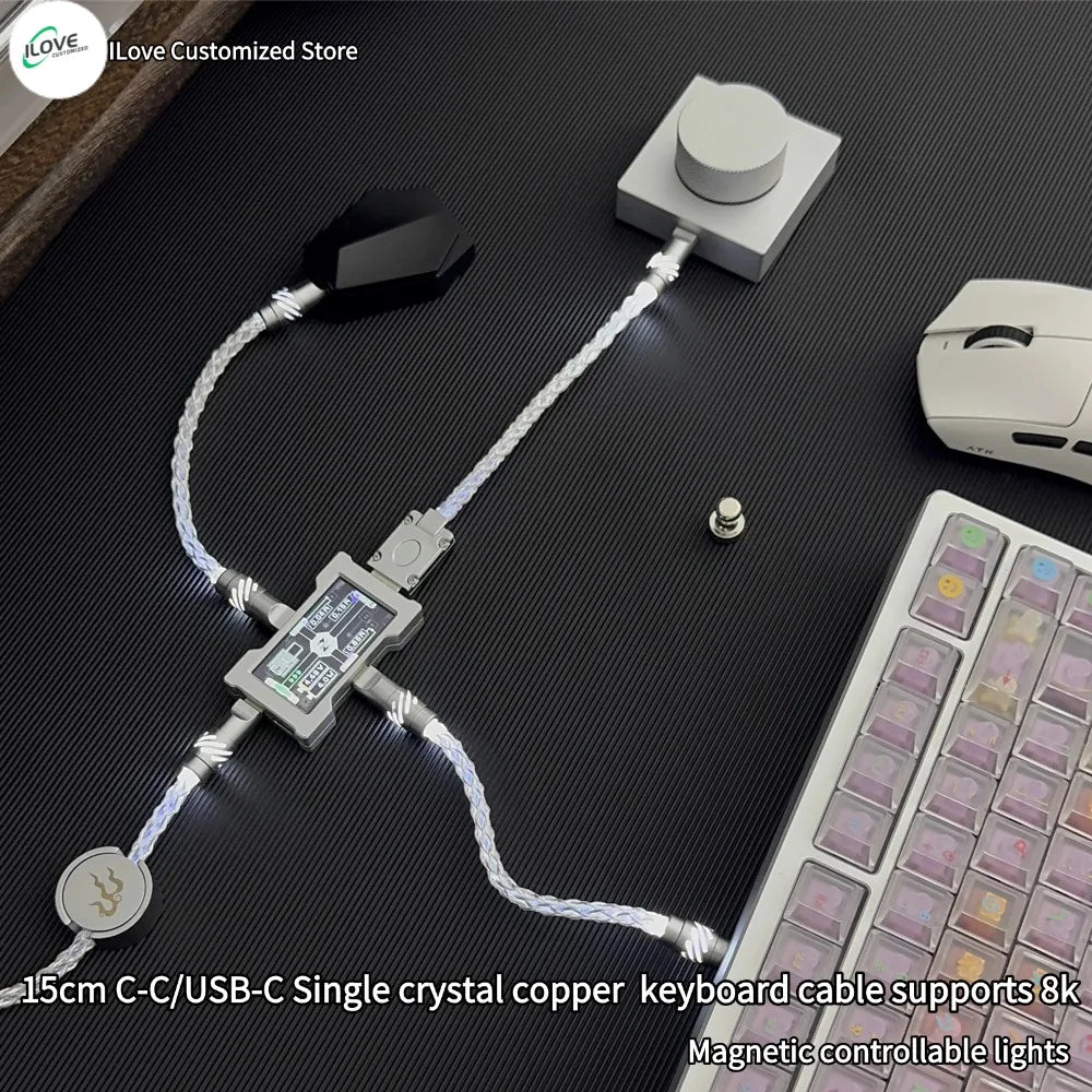 8K Gaming Keyboard USB-C Cable – Single-Crystal Copper Magnetic LED Cable for Esports Hubs and HMLAB Hubs