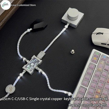 8K Gaming Keyboard USB-C Cable – Single-Crystal Copper Magnetic LED Cable for Esports Hubs and HMLAB Hubs