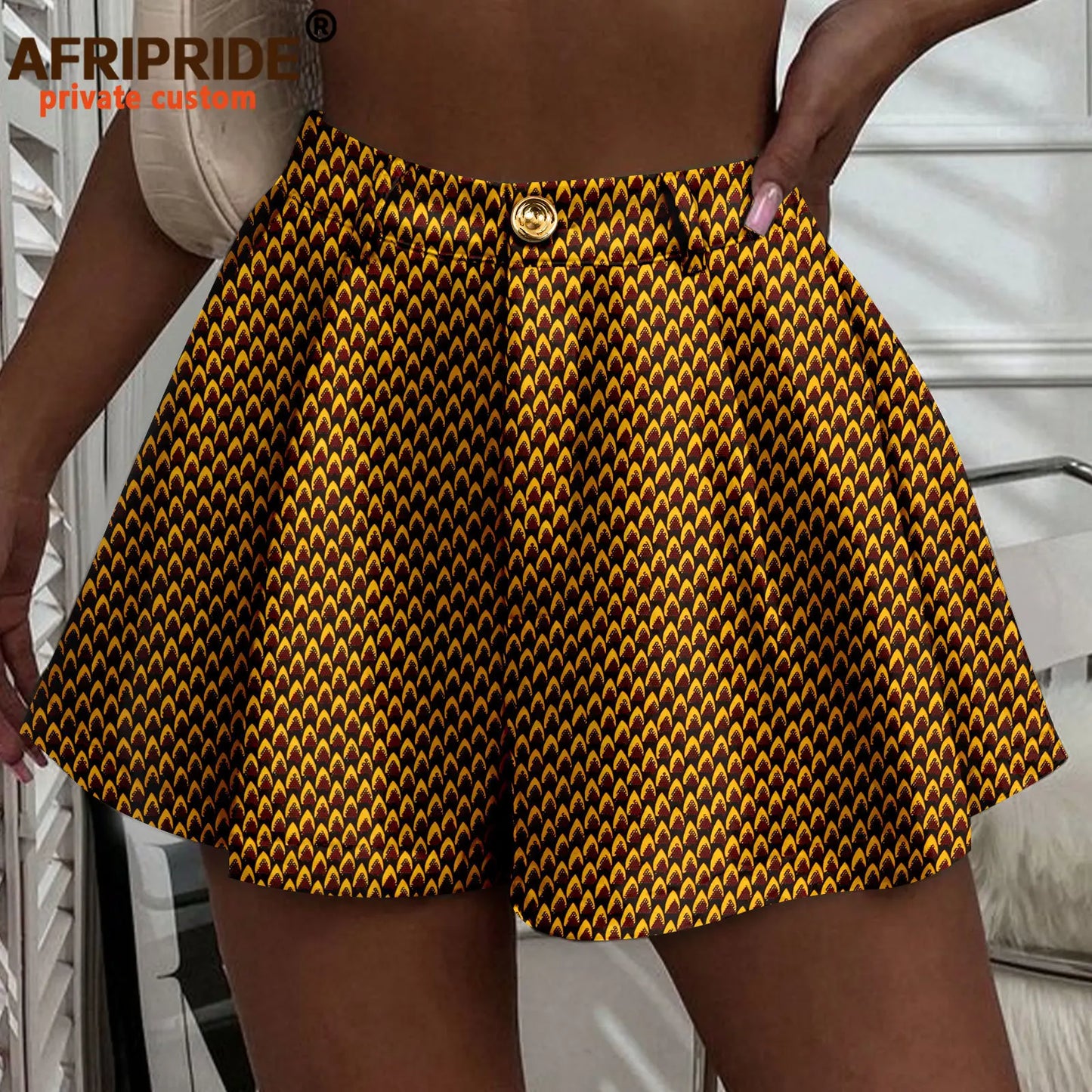 Women's Running Shorts - High Waist Elastic Athletic Shorts with Pockets Ankara Print