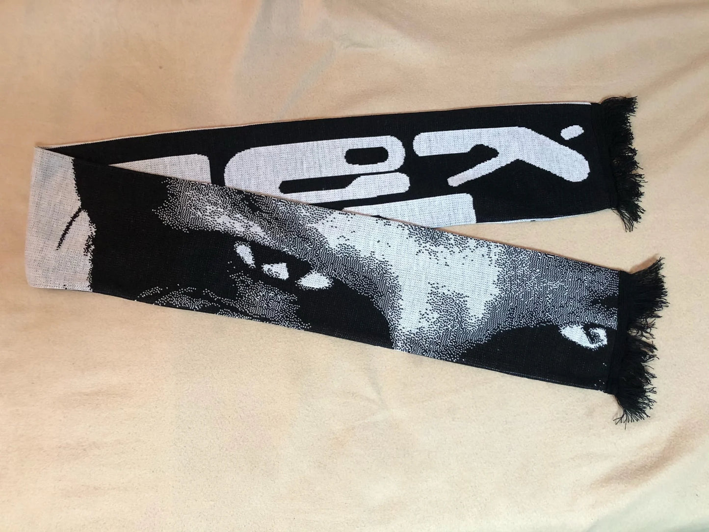 Men’s Y2K Black Knitted Scarf — Aphex Twin Goth Harajuku Streetwear Winter Shawl Unisex