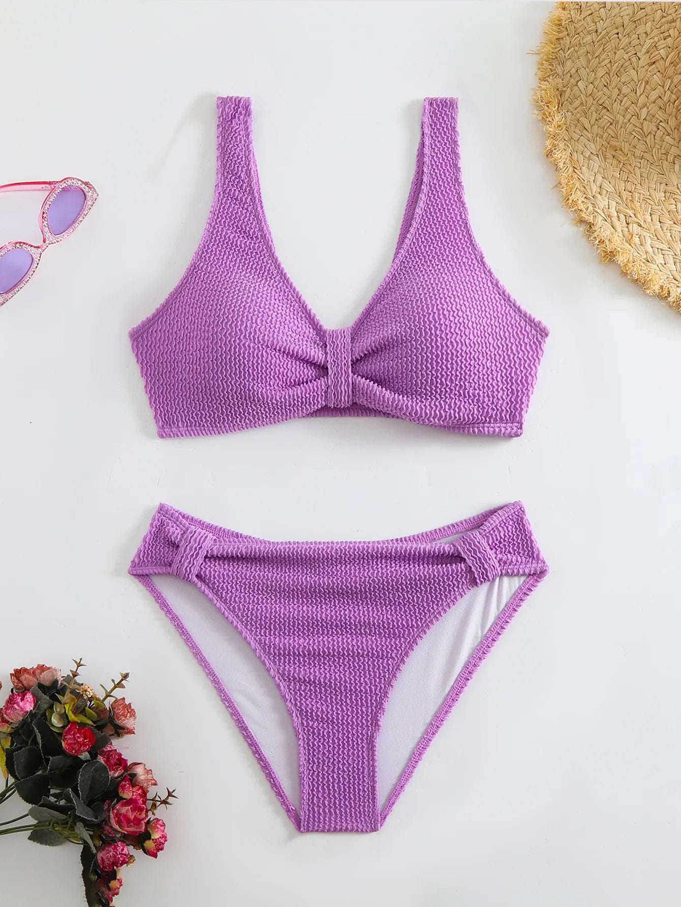 2025 Summer Women's Two-Piece Swimsuit – Solid High Waist V-Neck Backless Bikini Set Beachwear