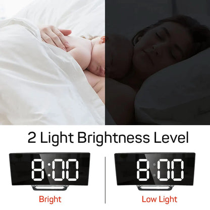 Noiseless LED Mirror Alarm Clock — Large Digital Display Silent Electronic Clock