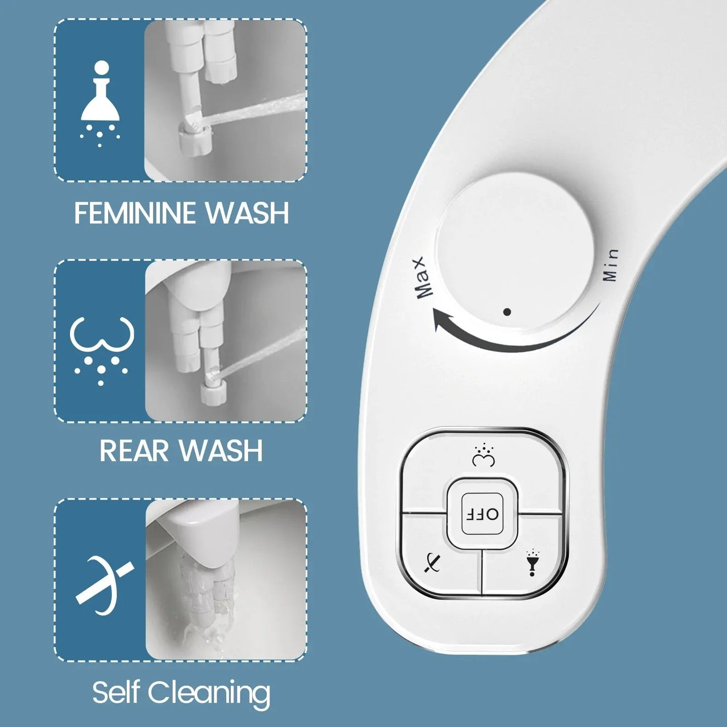Samodra Non-Electric Bidet: Self-Cleaning Dual Nozzle Toilet Seat Attachment - Frontal and Rear Wash Water Bidet