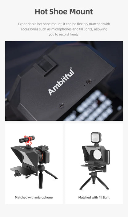 Ambitful Mini Teleprompter – Portable Phone & DSLR Recording Inscriber with Remote Control for Video