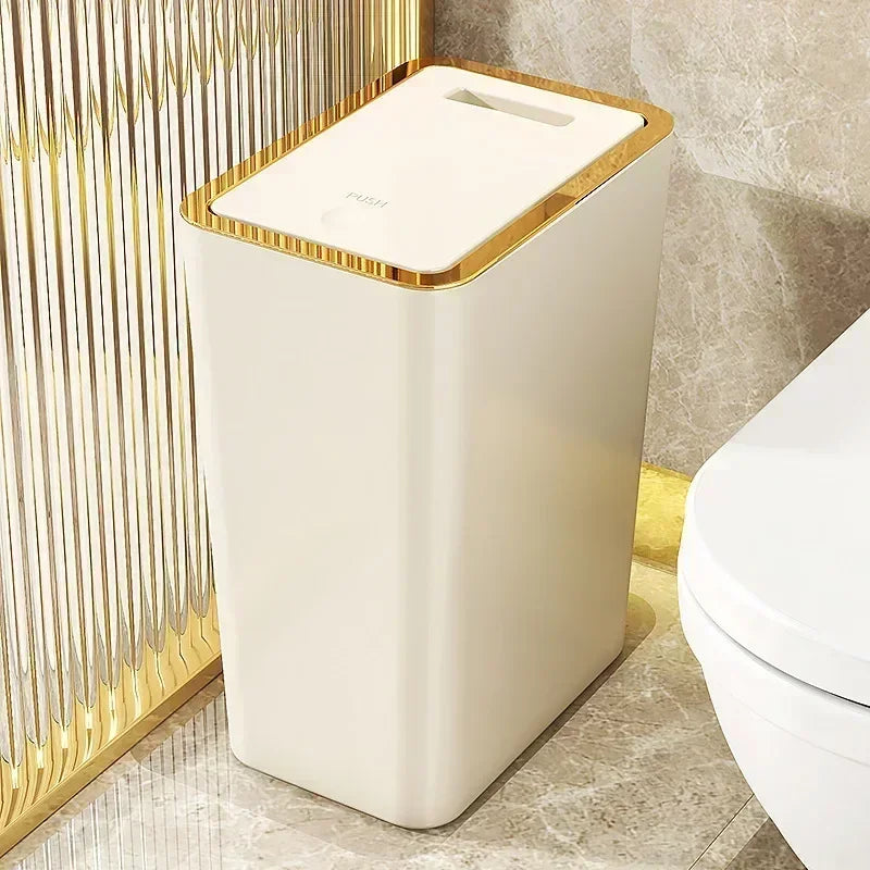 10L Bathroom Trash Can — Small Plastic Wastebasket with Press Top Lid for Toilet, Bedroom & Living Room