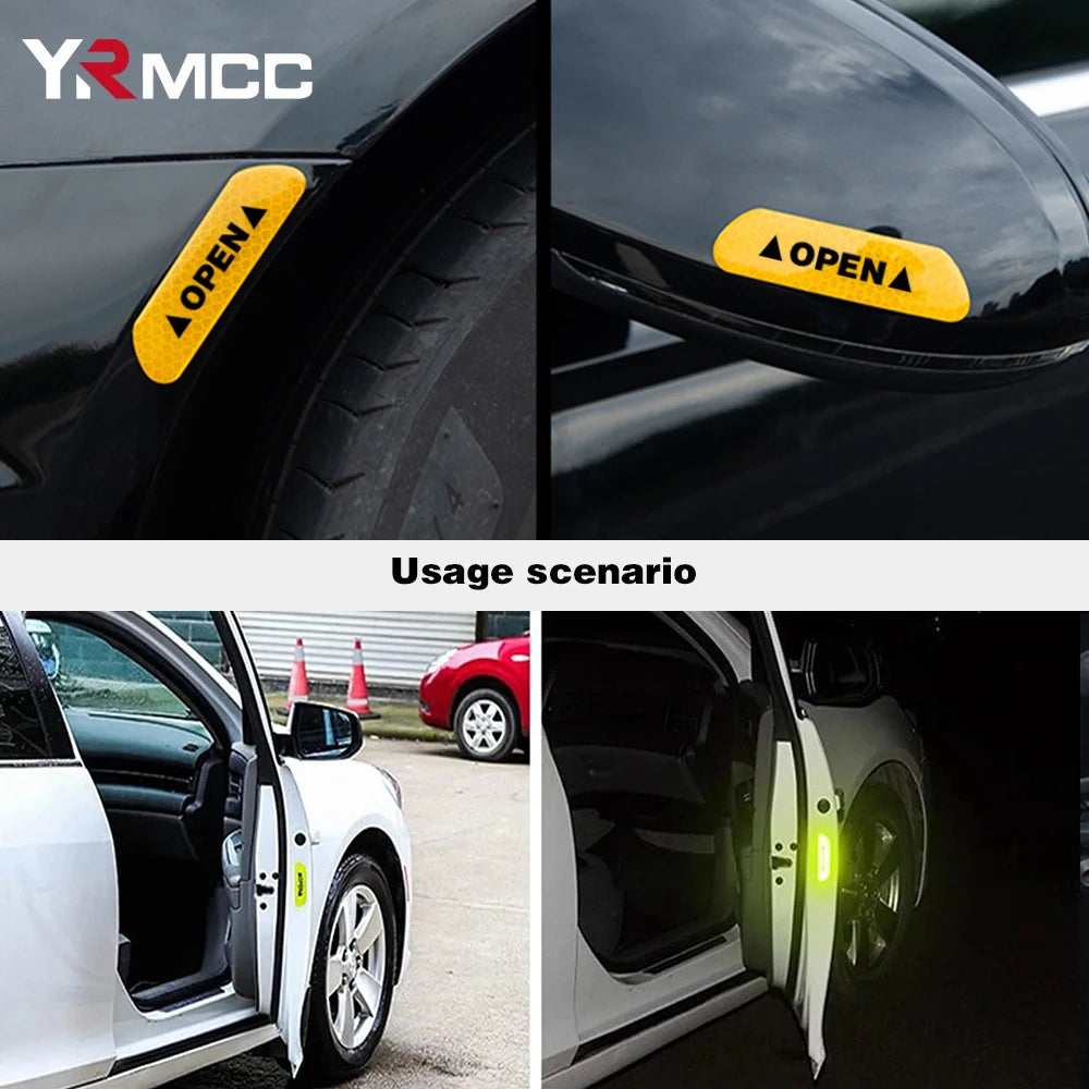 4PCS Reflective Car Door Safety Stickers — Warning Decals for Interior & Exterior Vehicle Protection