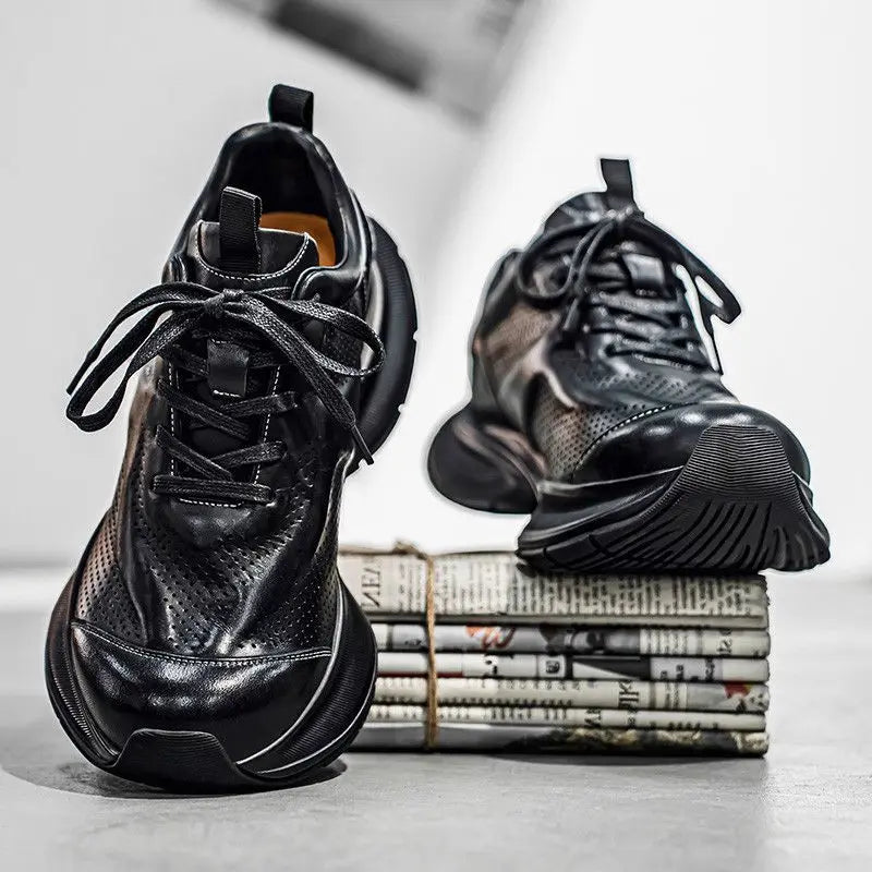 British Style Men's Leather Casual Shoes - Lightweight Retro Outdoor Sneakers for Winter & Everyday Wear