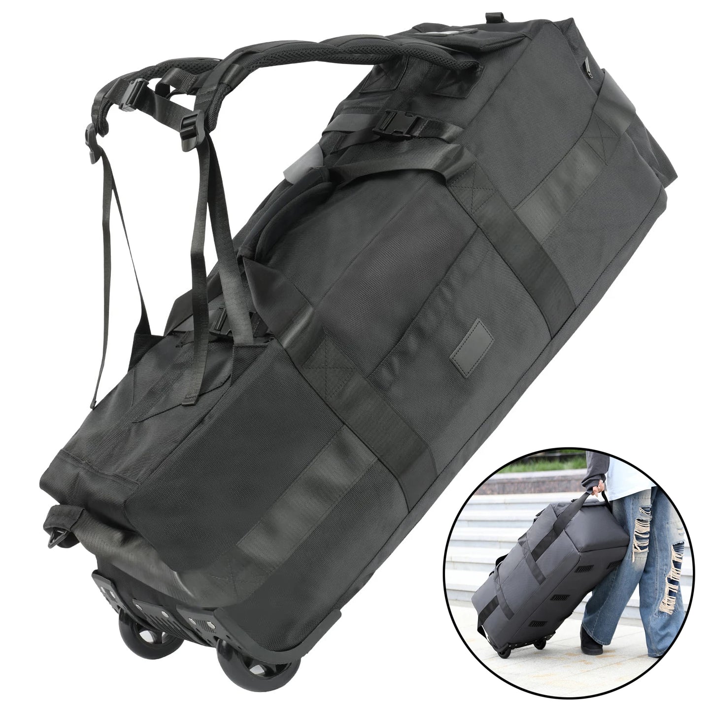 80L Rolling Duffle Bag with Wheels – 31" Heavy-Duty Foldable Travel Duffel, Water-Resistant Luggage with Shoulder Strap