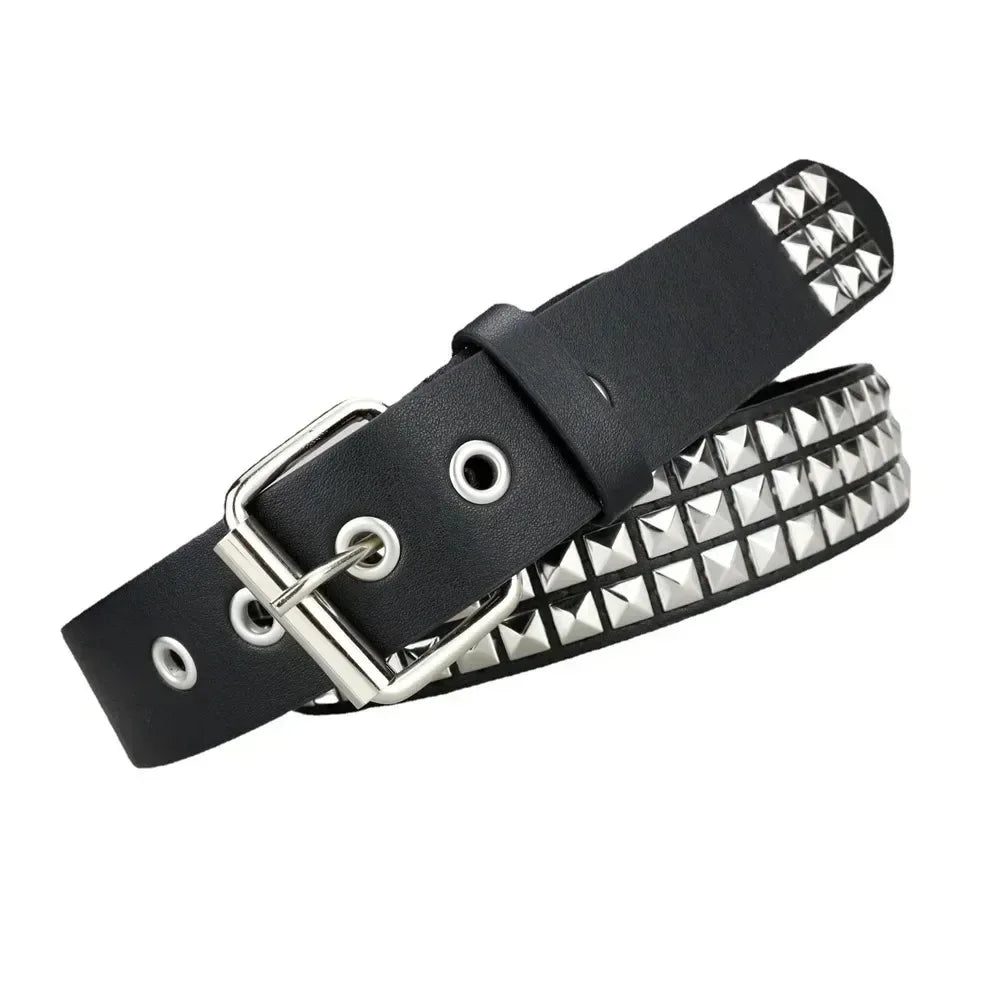 2024 Square Bead Rivet Belt – Punk Metal Pyramid Hardware Belt for Men and Women, Y2K Designer Jeans Belt