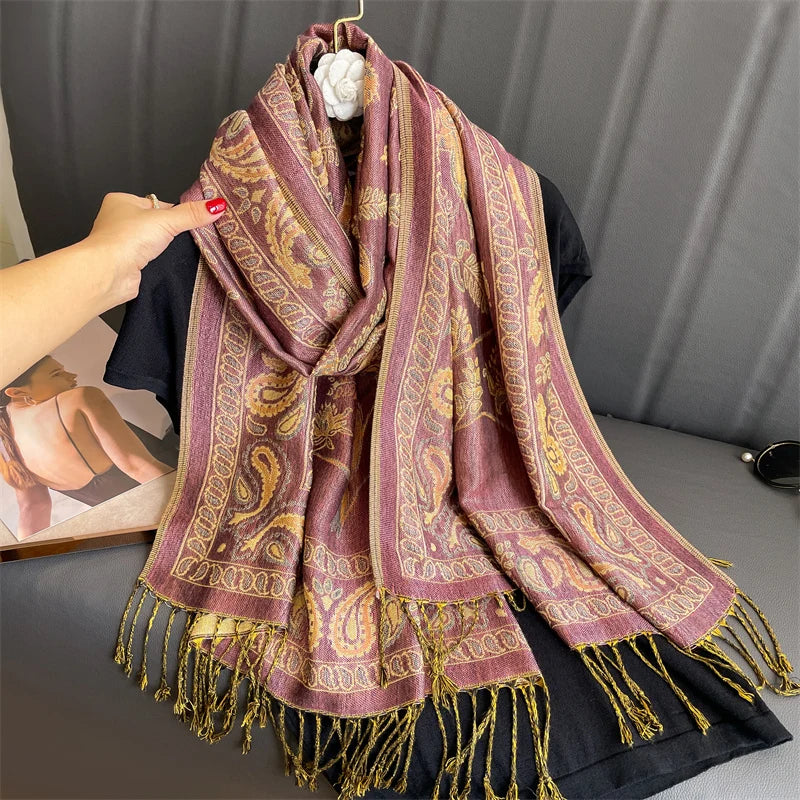 Luxury Autumn Cashmere Pashmina Shawl – Warm Winter Scarves for Women, Printed Cotton Foulard Stole Scarf 2023