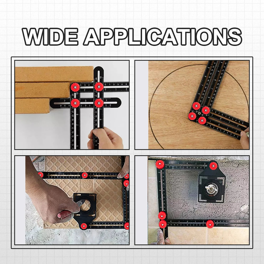 Aluminum Alloy Multi-Angle Ruler Finder: Measure Ruler with 2 Drill Tile Hole Locator - Essential Construction Tool for Craftsmen