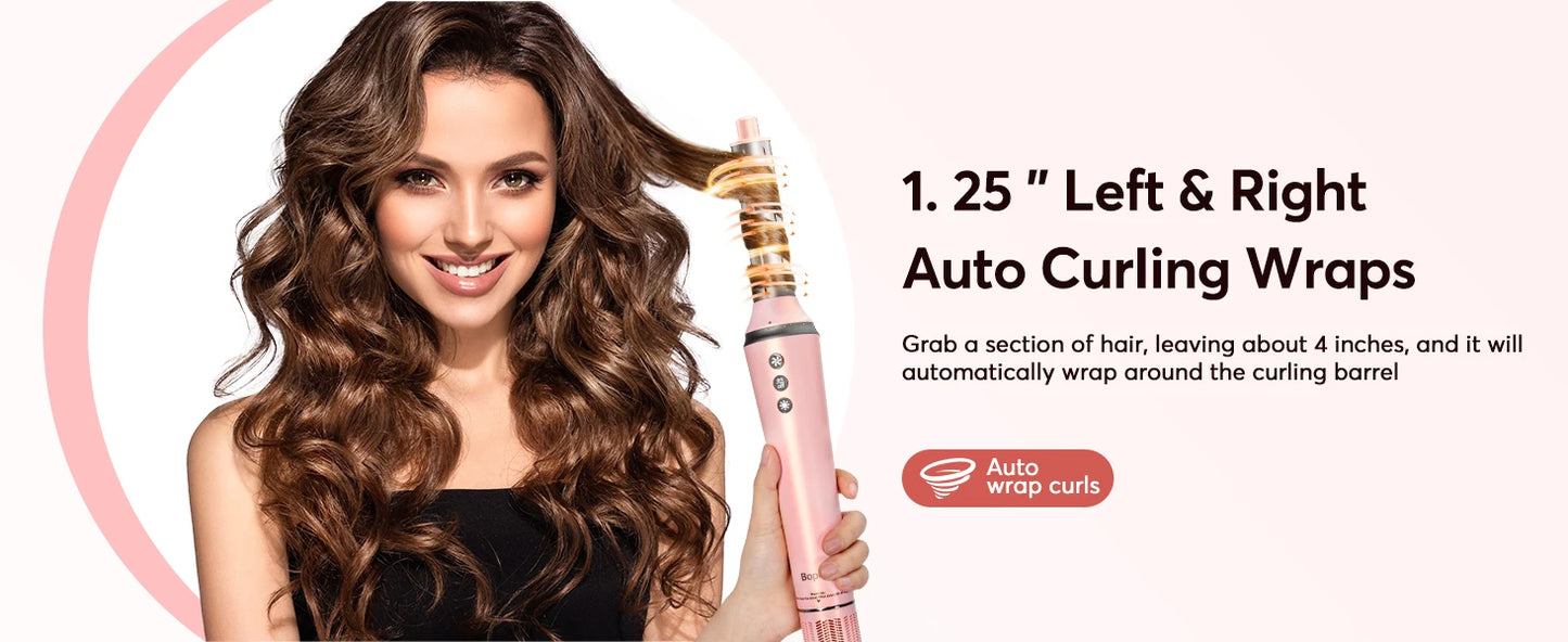5-in-1 Hair Dryer & Styling Tool – Straightener, 32mm Curling Iron with 300 Million Negative Ions, Quick Drying Hair Care Gift