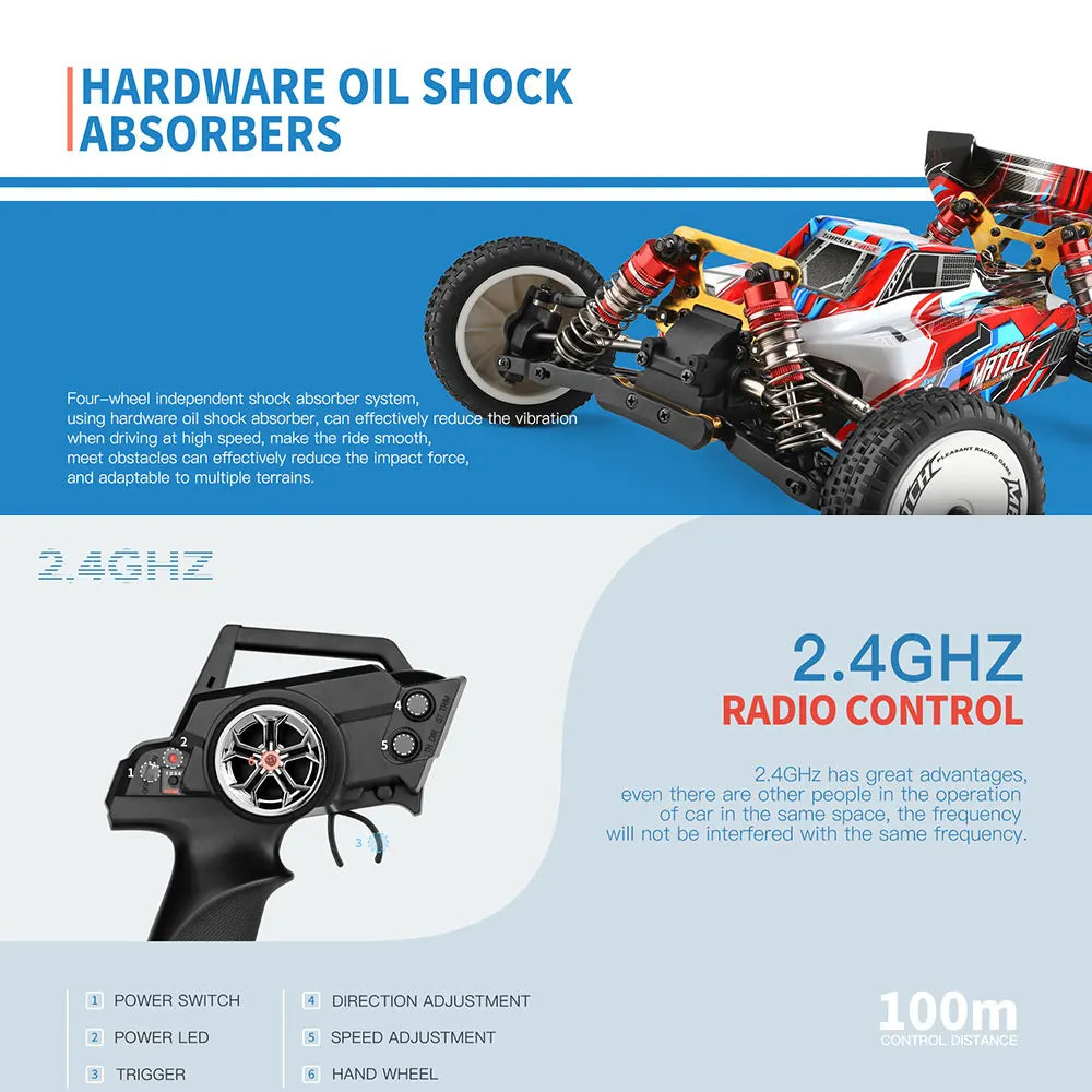 Wltoys 104001 RTR 1/10 4WD RC Car – 2.4G High-Speed Remote Control Drift & Off-Road Climbing Metal Vehicle, 45km/h