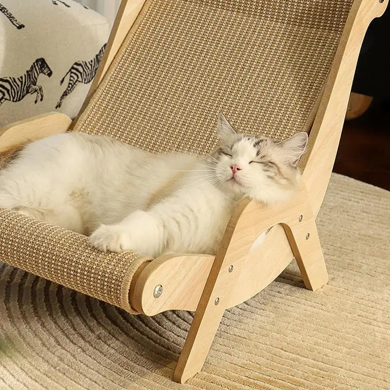 Sisal Wooden Cat Lounge Chair – Multi-Functional Cat Scratcher & Resting Chair, Pet-Friendly Scratch & Play Furniture for Cats