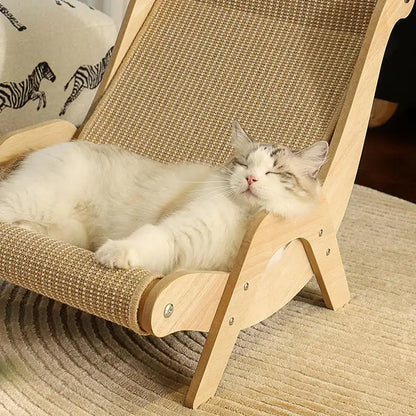 Sisal Wooden Cat Lounge Chair – Multi-Functional Cat Scratcher & Resting Chair, Pet-Friendly Scratch & Play Furniture for Cats