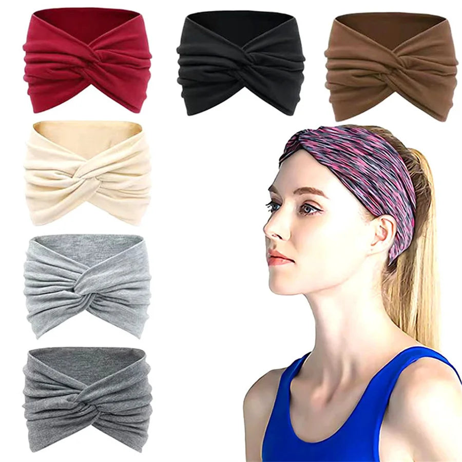 Wide Solid Color Turban Headband – Non-Slip Yoga, Running & Casual Hair Accessory