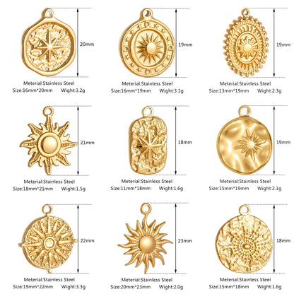 Stainless Steel Sunburst Sun Moon Star Charms Pendant – DIY Jewelry Making for Necklace, Bracelet & Earrings
