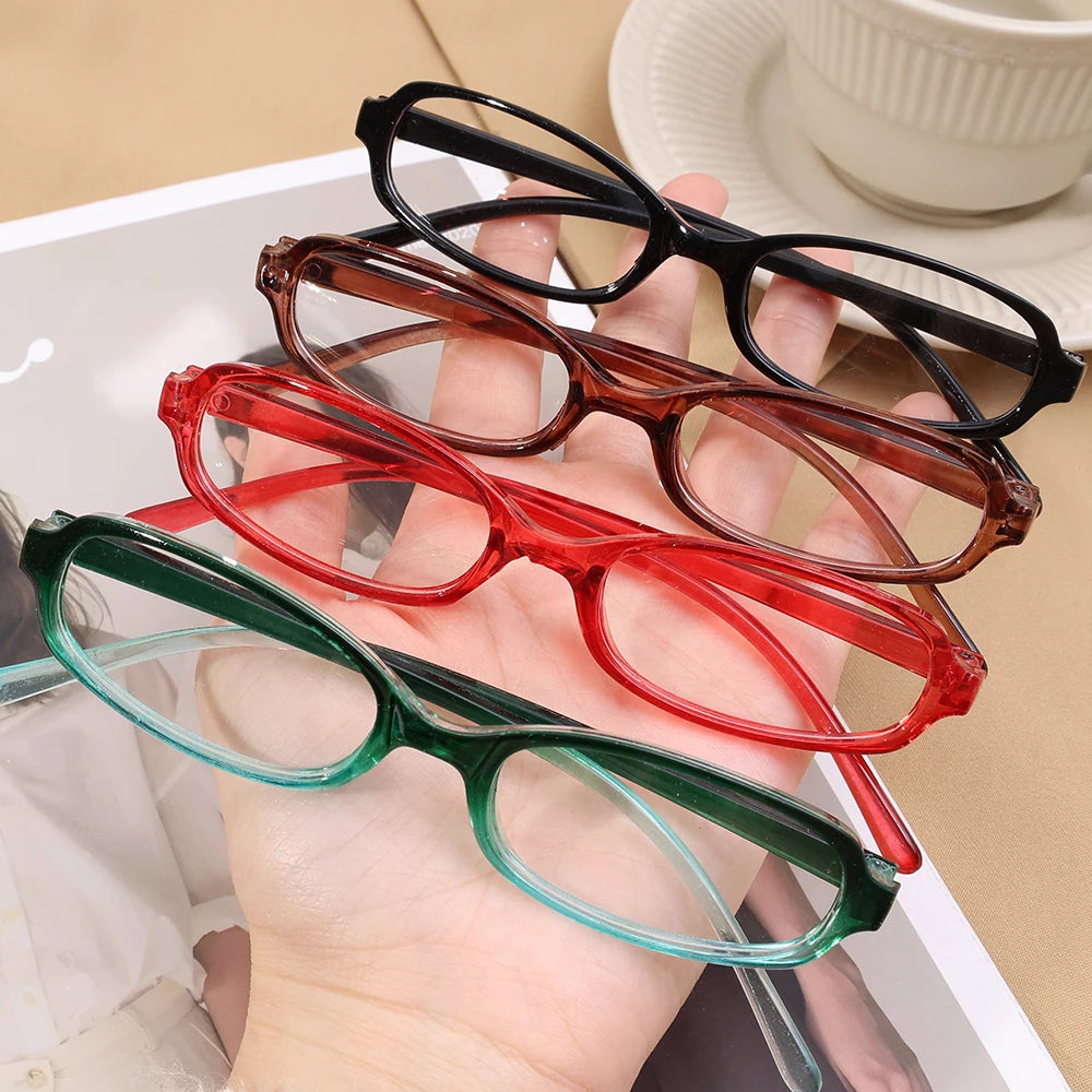 2024 Girls Y2K Retro Oval Glasses - Red & Green Frame, Anti-Blue Light Eyewear for Computer & Seaside Driving