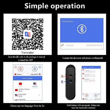 2024 T4 Portable Wireless Smart Translator - Two-Way Instant Voice Translation in 40 Languages, Bluetooth Multi-Language App