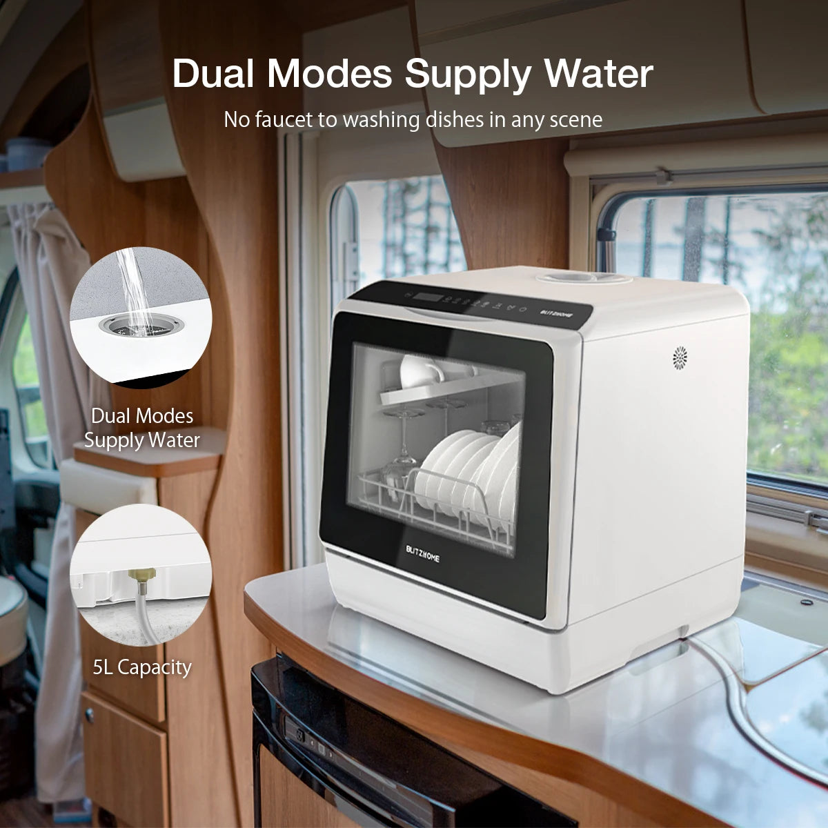 BlitzHome Smart Countertop Dishwasher – Portable Tabletop Dish Washer with APP Control for Kitchen