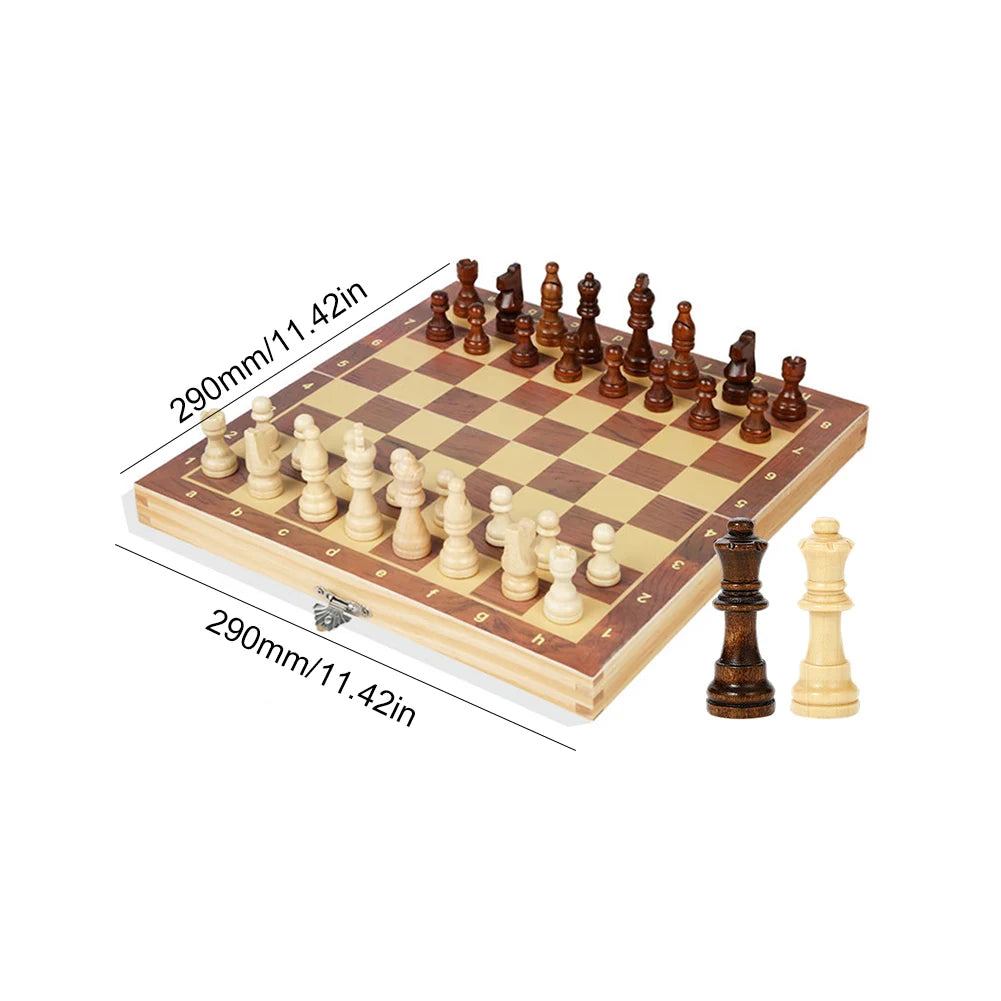 29x29cm Large 3-in-1 Chess Board – Foldable Chess, Checkers & Backgammon Set for Kids & Adults, Strategic Thinking Game