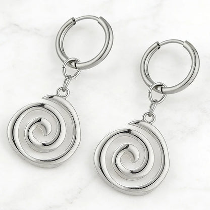 Grunge Stainless Steel Swirl Hoop Earrings – Goth Punk Cool Charm Earrings for Women Fashion Jewelry Accessories