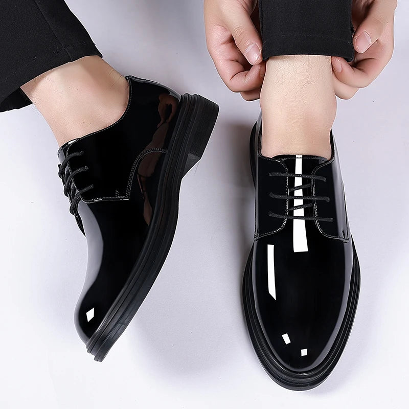 Men’s Patent Leather Derby Shoes - 6/8cm Height Increase Elevator Formal Business Dress Shoes
