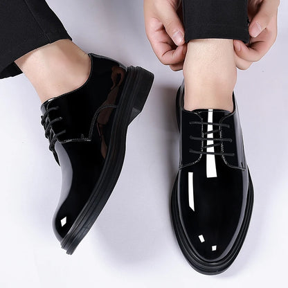 Men’s Patent Leather Derby Shoes - 6/8cm Height Increase Elevator Formal Business Dress Shoes