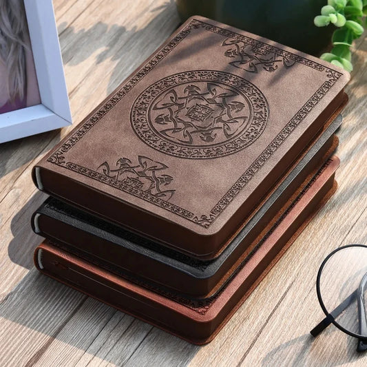 A6 Retro Pocket Mini Notebook – PU Leather Stamped Portable Notepad for Writing, Office & Bookkeeping