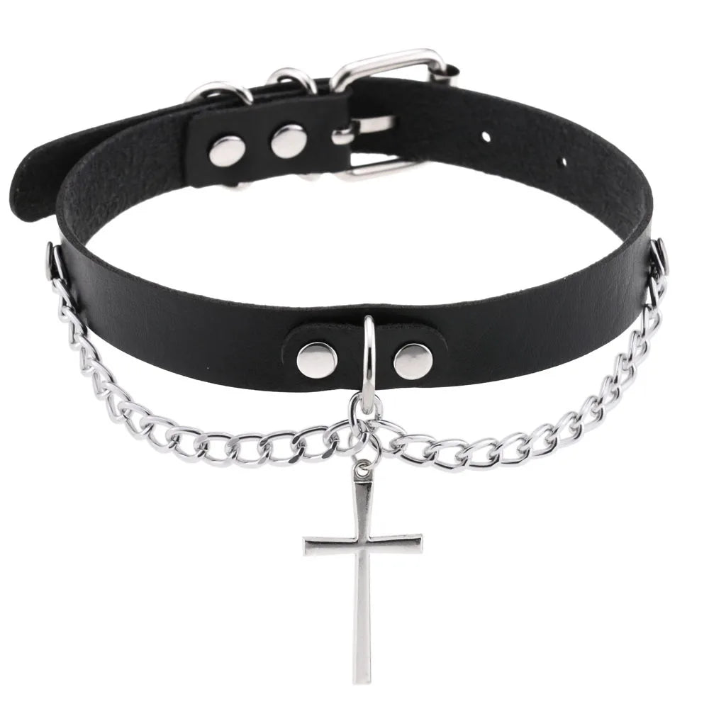 Harajuku Cosplay Rivet Star Punk Rock Gothic Collar — Sexy PU Leather Heart Cross Spike Choker Jewelry for Women