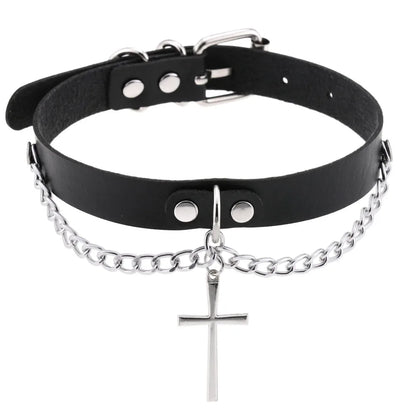 Harajuku Cosplay Rivet Star Punk Rock Gothic Collar — Sexy PU Leather Heart Cross Spike Choker Jewelry for Women
